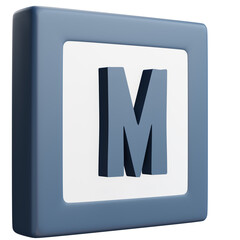 3D Letter M Icon &ndash; Blue and White Block Style Alphabet