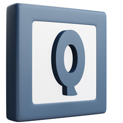 3D Letter Q Icon &ndash; Blue and White Block Style Alphabet