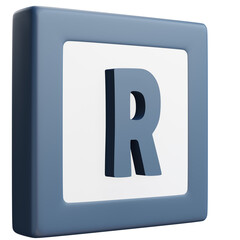 3D Letter R Icon &ndash; Blue and White Block Style Alphabet