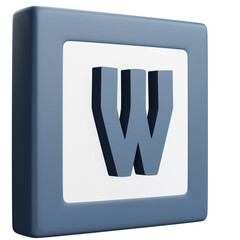 3D Letter W Icon &ndash; Blue and White Block Style Alphabet