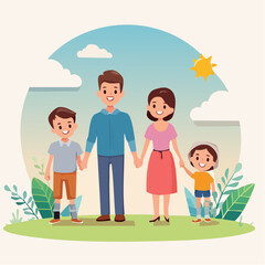 Obraz premium Happy Family Outdoors Illustration in Flat Vector People Design 