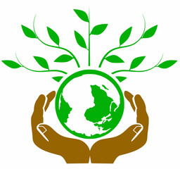 Hand holding green earth