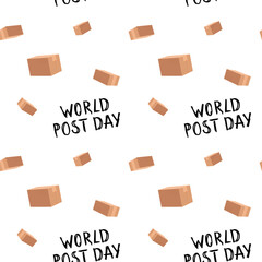 Celebrating World Post Day with packages and postal themes in a cheerful design