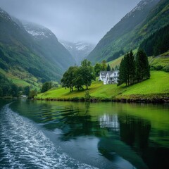 Fototapeta premium Scenic Fjord with Green Hills