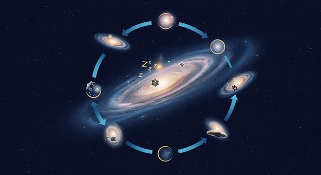 Cosmic journey stellar evolution from nebula to galaxy with intricate celestial stages visualized