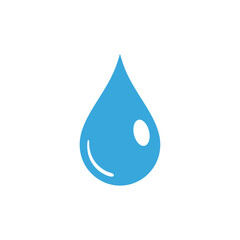 Blue Water Drop Icon with Reflection on White Background.