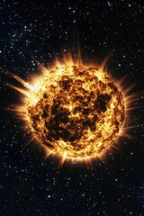Fototapeta premium Fiery Sun with Solar Flares in Starry Space astronomy