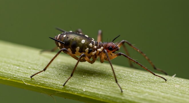 Insects on plant leaf closeup