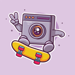 cool washing machine character mascot playing skateboard isolated cartoon