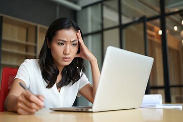 young woman working on laptop