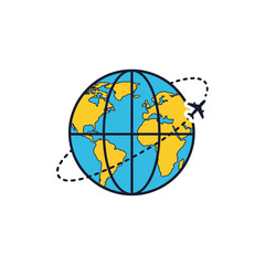 Global Travel and Tourism with Airplane Icon.