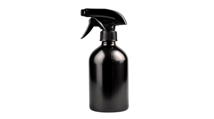 Sleek black spray bottle isolated on transparent background