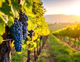 Lush vineyard at sunset