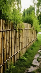 Serene garden boundary: close-up of a bamboo fence creating a peaceful backyard retreat