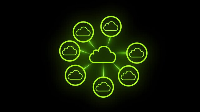   Neon Cloud Network  Circles Converging, Data Flows Connecting, Security Layers, and Real-Time Orchestration in Modern Environments