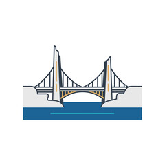 Obraz premium Stylized Bridge Illustration with Water and Land.