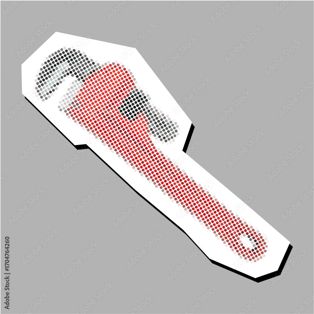 Poster pipe wrench halftone dotted collage element pointillize in paper torn vector. a unique design for co