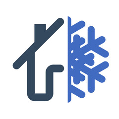 house building icon with snowflake symbol, air conditioning pictogram, cold weather sign