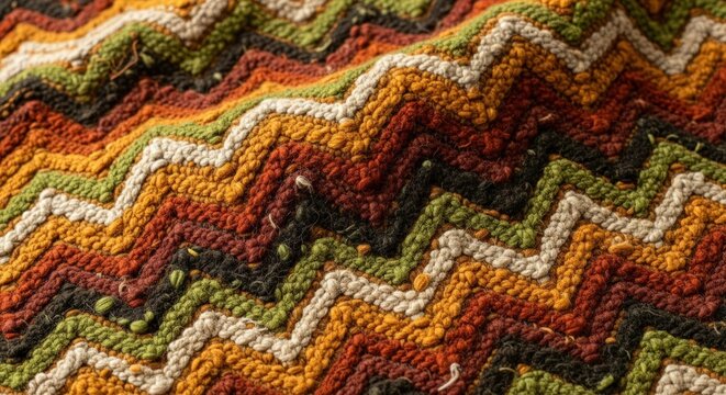Cozy textured knit blanket, warm autumn colors, chevron pattern