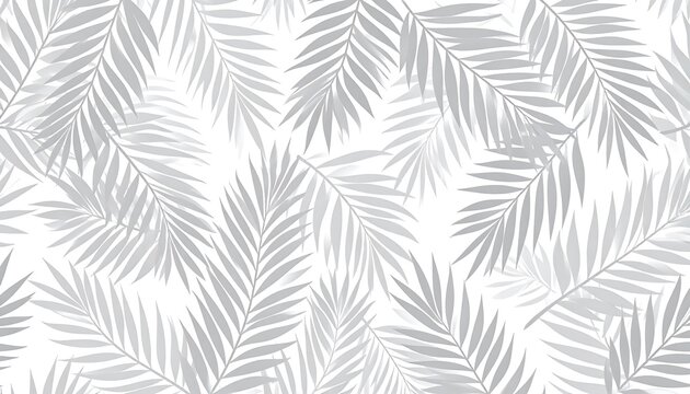 Seamless pattern of light gray palm leaves on white background (1)