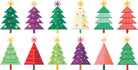 Collection of Christmas trees vector design. Xmas tree bundle