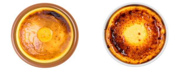 Set Top-Down View of Burnt Cream Dessert, isolated on white background PNG