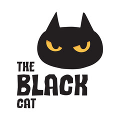 Minimalist black cat logo with bold typography and fierce yellow eyes, perfect for branding, Halloween designs, pet shops, or creative business identity.