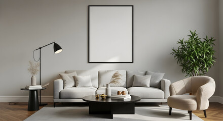 Modern Living Room Interior Design Mockup Grey Sofa Minimalist Home Decor