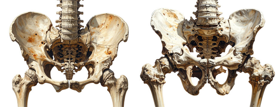 Set 3D Male Pelvis Anatomical Model, Front View, Isolated on White Background PNG