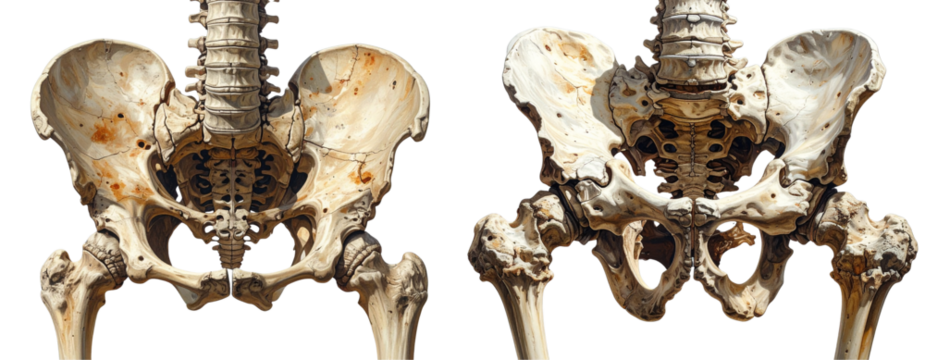Set 3D Male Pelvis Anatomical Model, Front View, Isolated on White Background PNG
