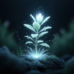 Magical glowing seedling bathed in ethereal light
