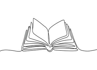 Open book continuous line drawing concept for education literature reading and minimalist art vector illustration design for posters and banners