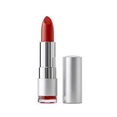 Fototapeta premium A red lipstick with a metallic cap, suitable for enhancing lip color in beauty routines.