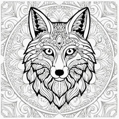 Black and white fox Coloring Page Art Design, Illustration
