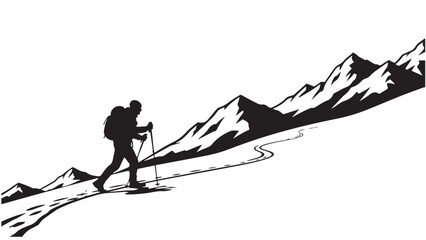 Graphic Silhouette of a Skier Ascending a Snowy Mountain Slope