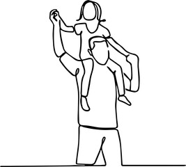 black line silhouette of a father carrying his child on his shoulders