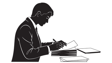 Professional Man Writing and Reviewing Documents at Desk