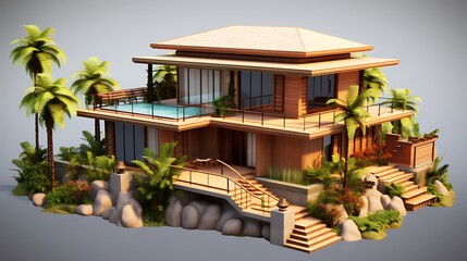 Luxury tropical villa with pool and lush garden, a serene escape in paradise home