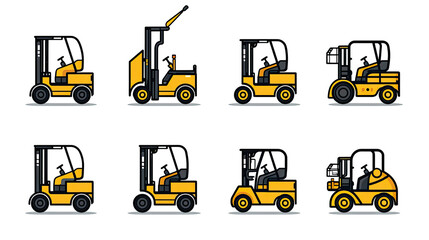 vector set of forklift icon on white background
