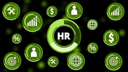 HR dashboard with green icons and text human resources