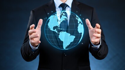 businessman touching virtual screen