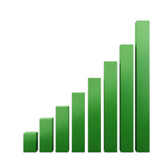 Upward Trend Green 3D Bars Statistical Growth Increase Graphic Business Data Analysis Progress on transparent background