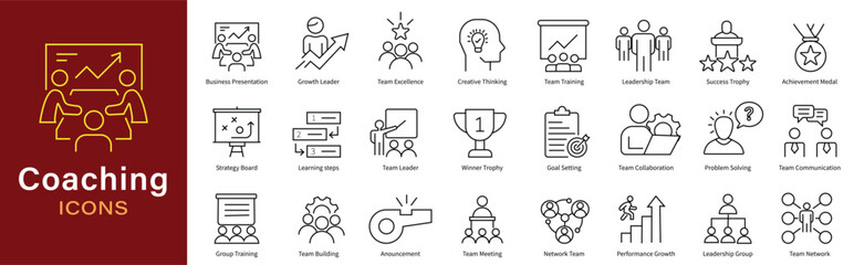 Coaching Icons Set – Leadership and Personal Growth Symbols for Strategic Development