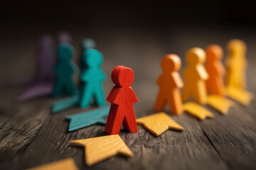 Diverse figures on arrows, leadership concept