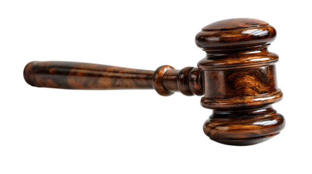 Wooden judge gavel isolated on transparent background