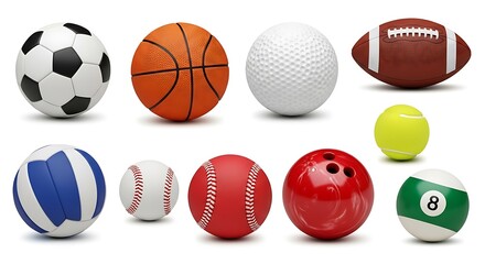 Collection of Various Sports Balls on White Background.