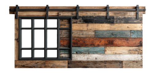 Rustic Wooden Wall with Sliding Window Frame in Natural Colors and Style