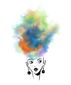 Abstract colorful hair on woman&rsquo;s face