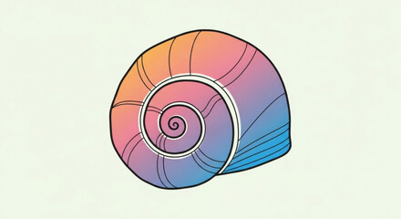 Fototapeta premium Colorful illustration of a seashell with a spiral pattern, showcasing gradient hues and intricate details