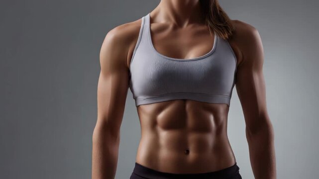 Fit woman muscular body toned abs fitness athletic strength sportswear female torso healthy lifestyle exercise muscle definition workout gym strength training power fitness model bodybuilder sport